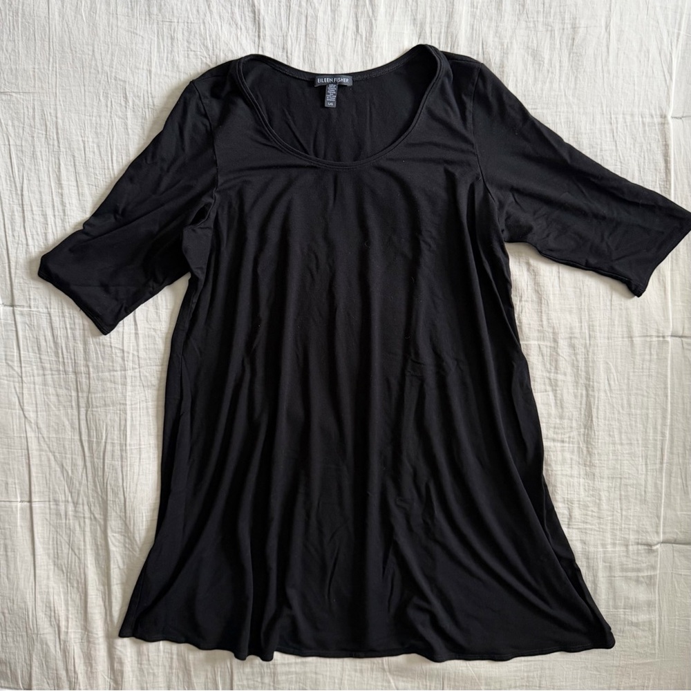 Eileen Fisher Tunic Jersey Scoop Neck Top Sz L Black Viscose Stretch